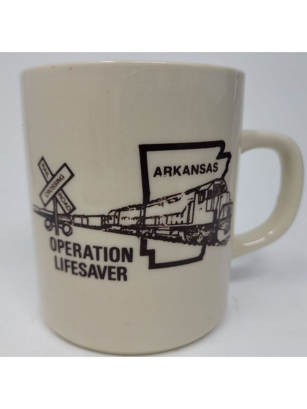 Vintage Operation Lifesaver Arkansas Railroad Crossing Safety Coffee Mug Train
